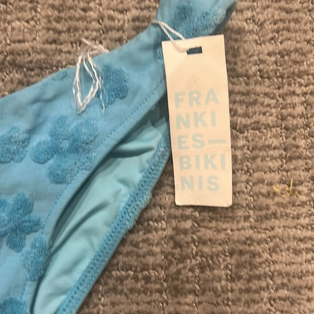 Frankie's Bikinis Enzo Terry Jacquard Bikini bottom in Blue Isle S